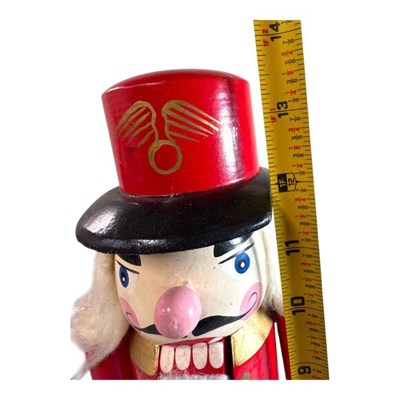 Vintage Wooden Red & Black Handcrafted Nutcracker Figurine Toy Soldier 14" - Picture 4 of 10